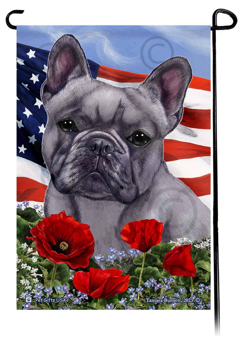French Bulldog Blue - Patriotic Flowers Garden Flag
