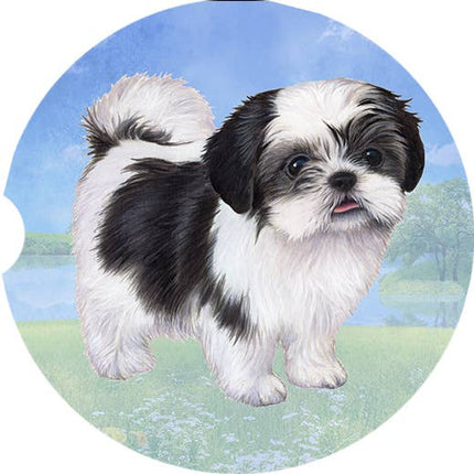 Shih Tzu, Black & White Puppy Cut Car Coaster