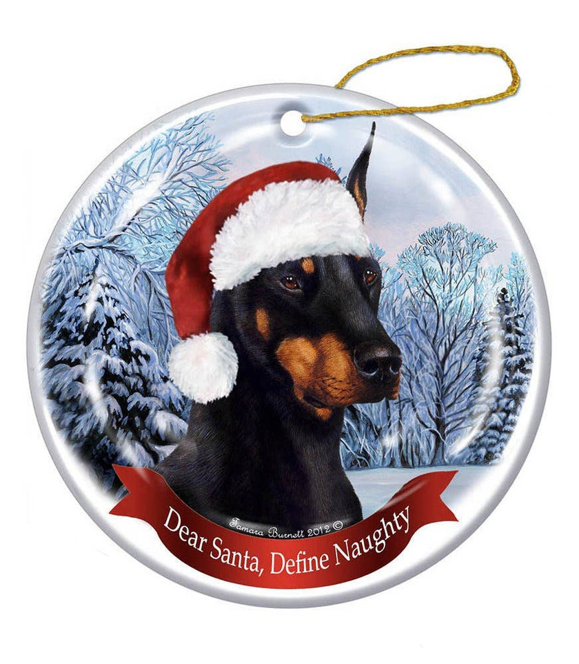 Doberman (Black) Santa Hat Dog Porcelain Ornament