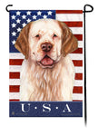 This Clumber Spaniel Orange & White USA American Garden Flag is a testament to the beauty of your favorite breed and the American Flag.