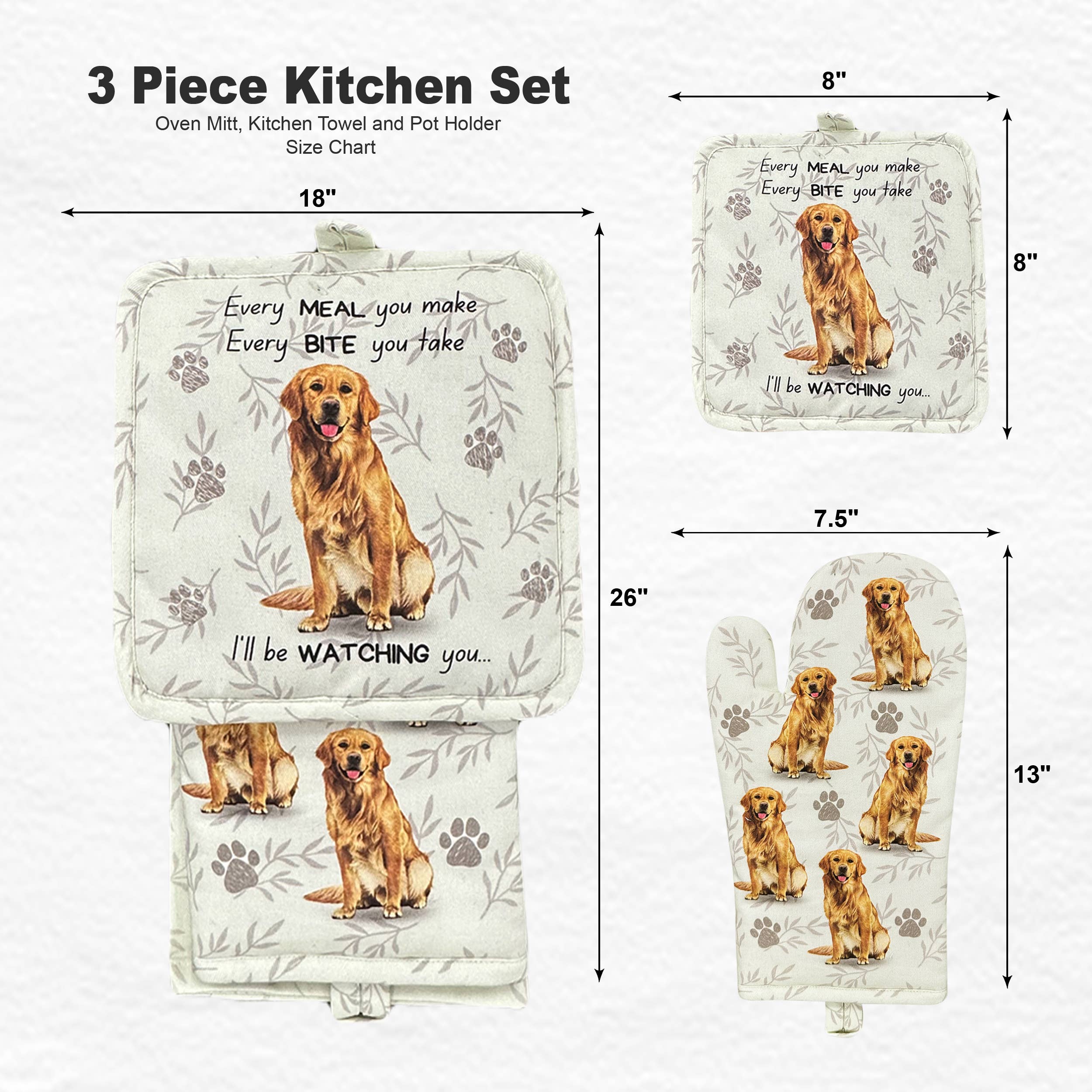 Golden Retriever, oven mitt set