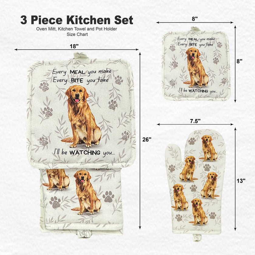 Golden Retriever, oven mitt set