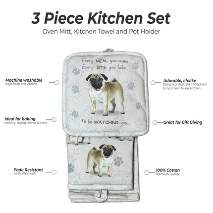 Pug, oven mitt set