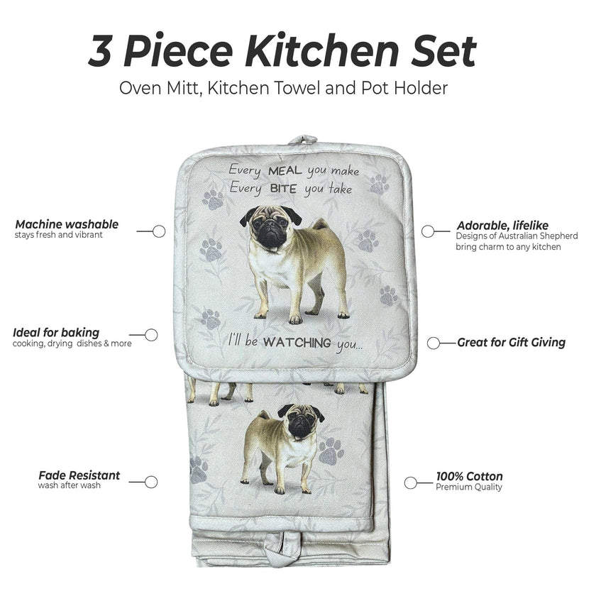 Pug, oven mitt set