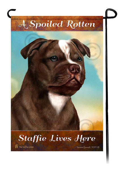 A Spoiled Rotten Staffordshire Terrier Chocolate and White Flag
