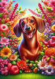 Dachshund Red Smooth Colorful Floral Large House Flag