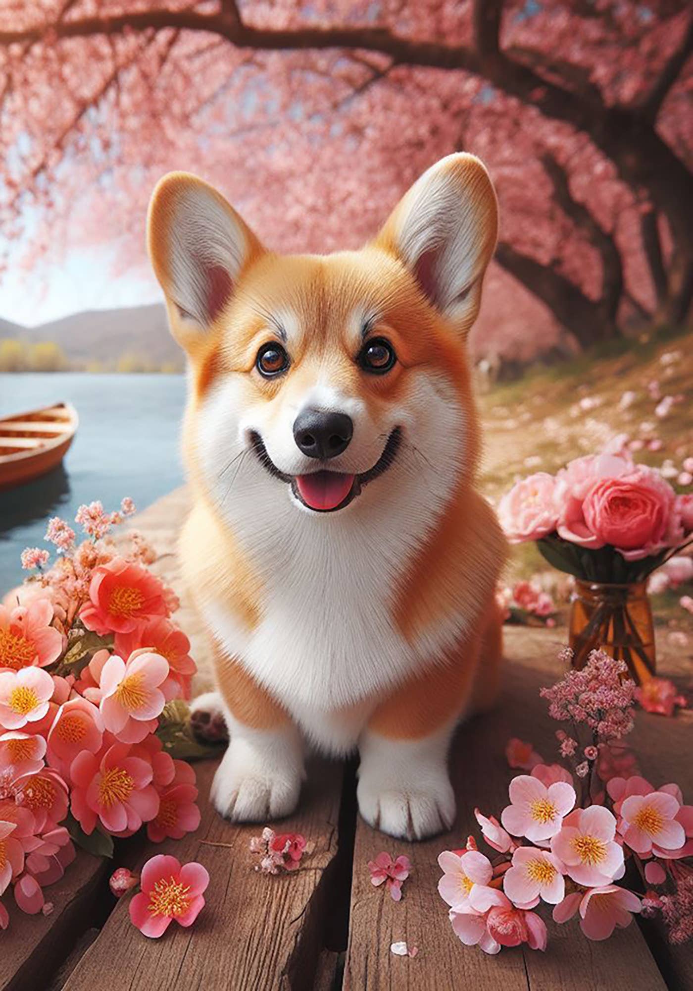 Corgi Pembroke Fawn Colorful Spring Large House Flag