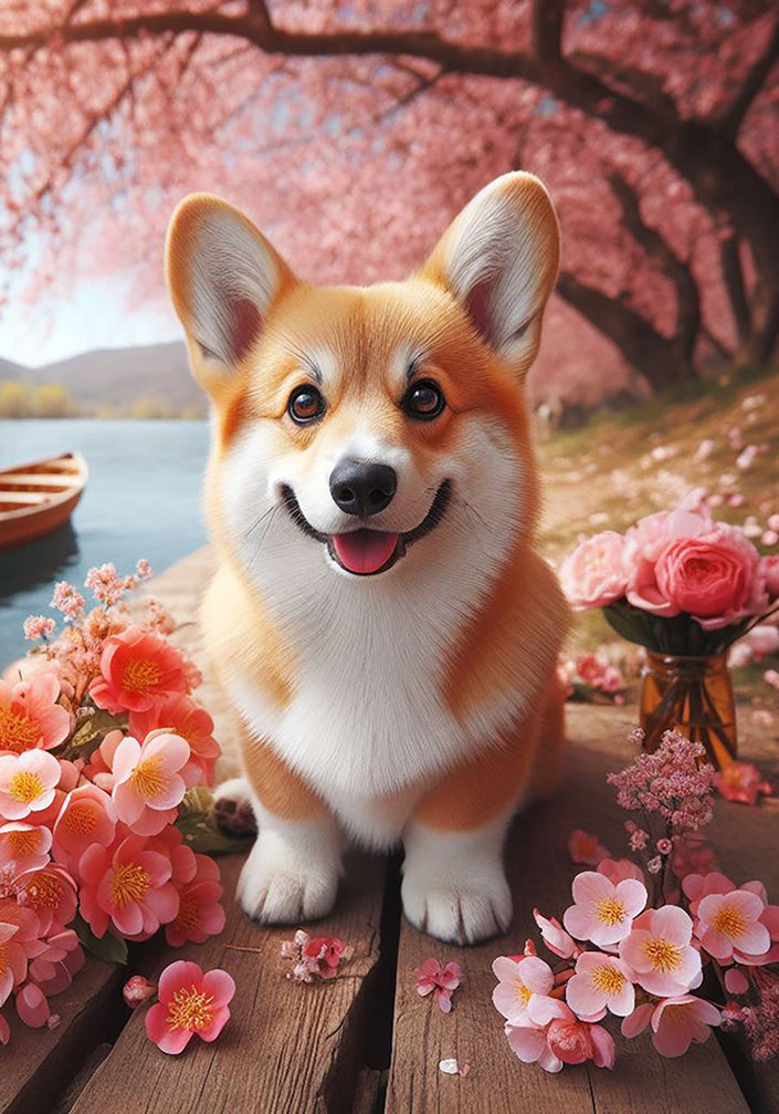 Corgi Pembroke Fawn Colorful Spring Large House Flag