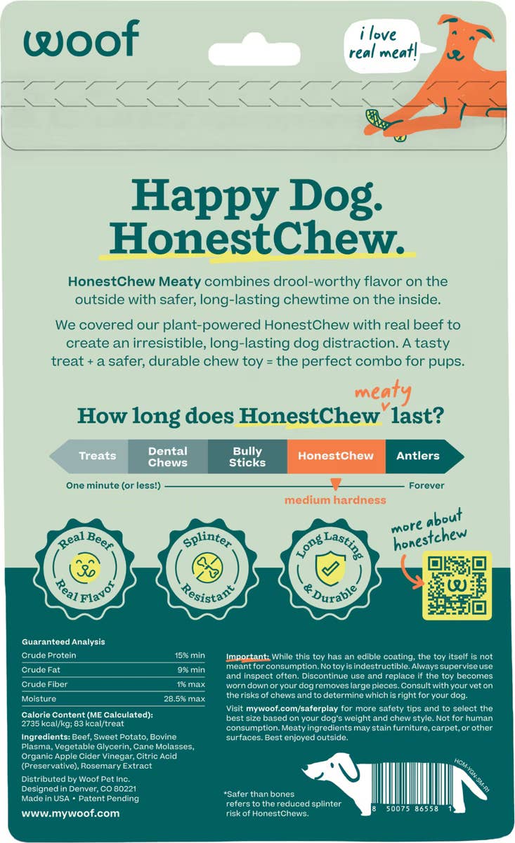 Dog Toy Beef WOOF HonestChew Meaty YGnawt Dog Chew Toy