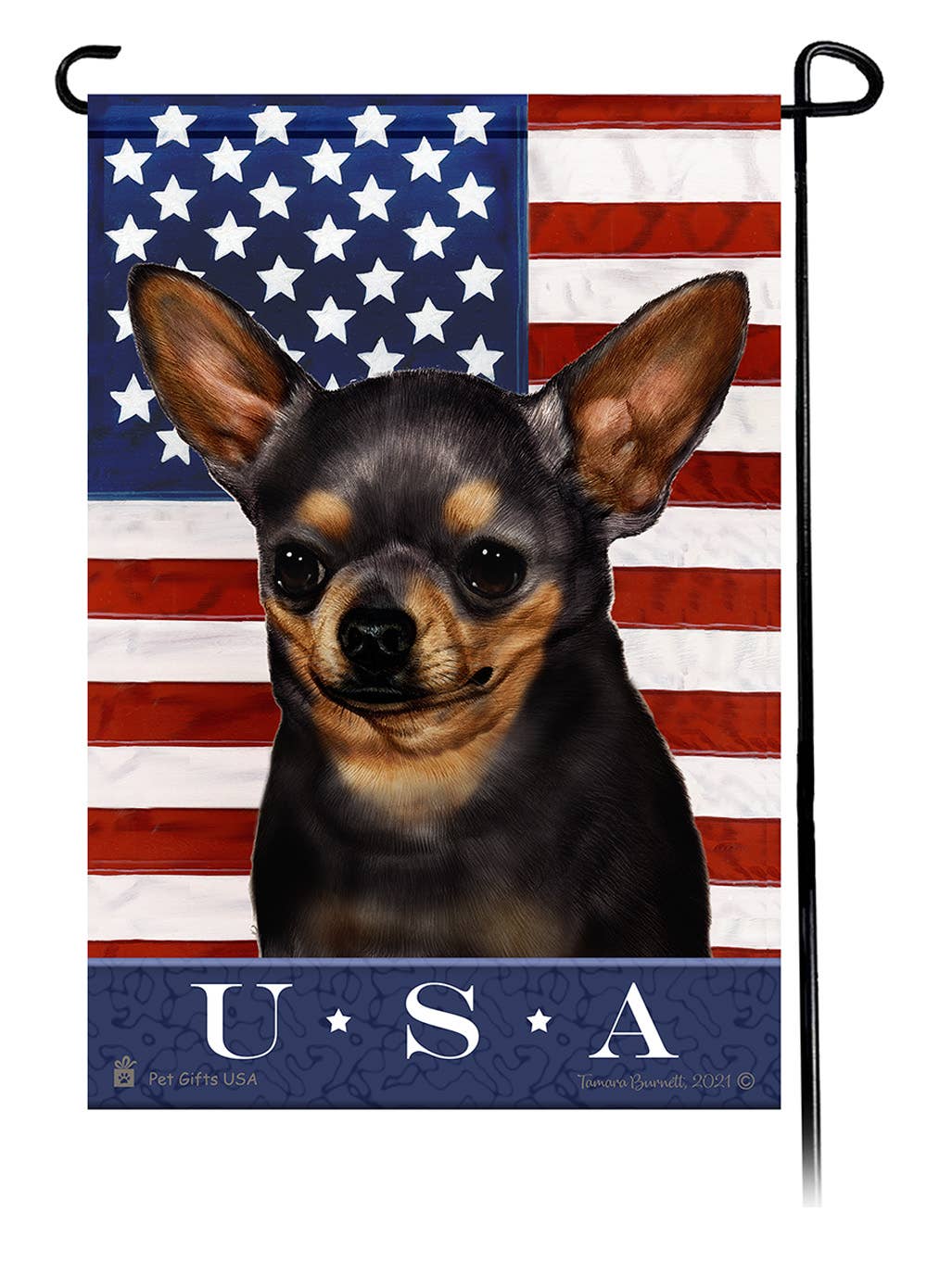 Chihuahua SH Black & Tan True Blue Garden Flag