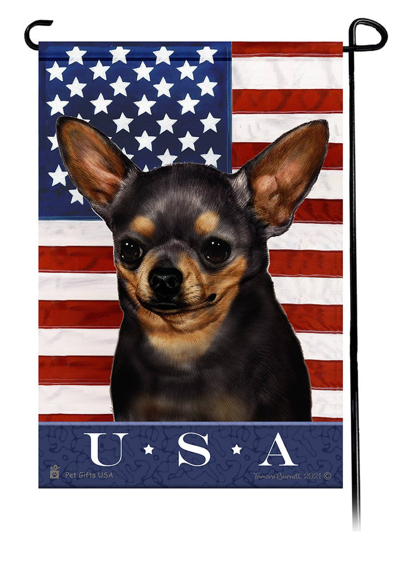 Chihuahua SH Black & Tan True Blue Garden Flag