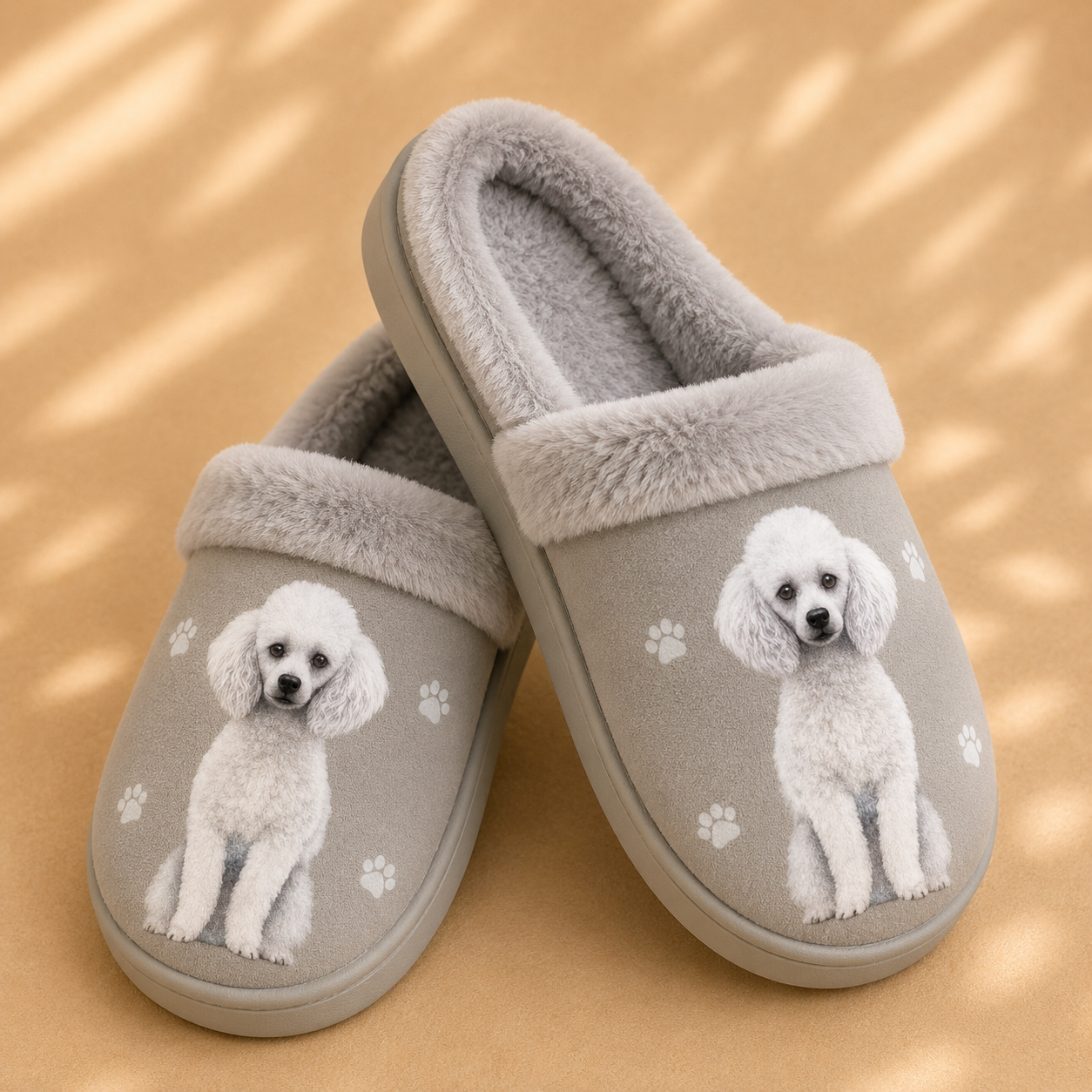 Poodle White Dog Pet Lovers Comfy Snuggs Slippers