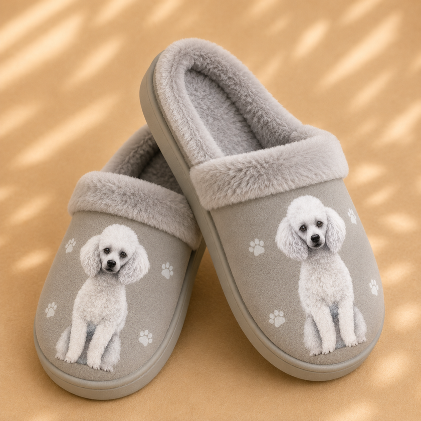 Poodle White Dog Pet Lovers Comfy Snuggs Slippers