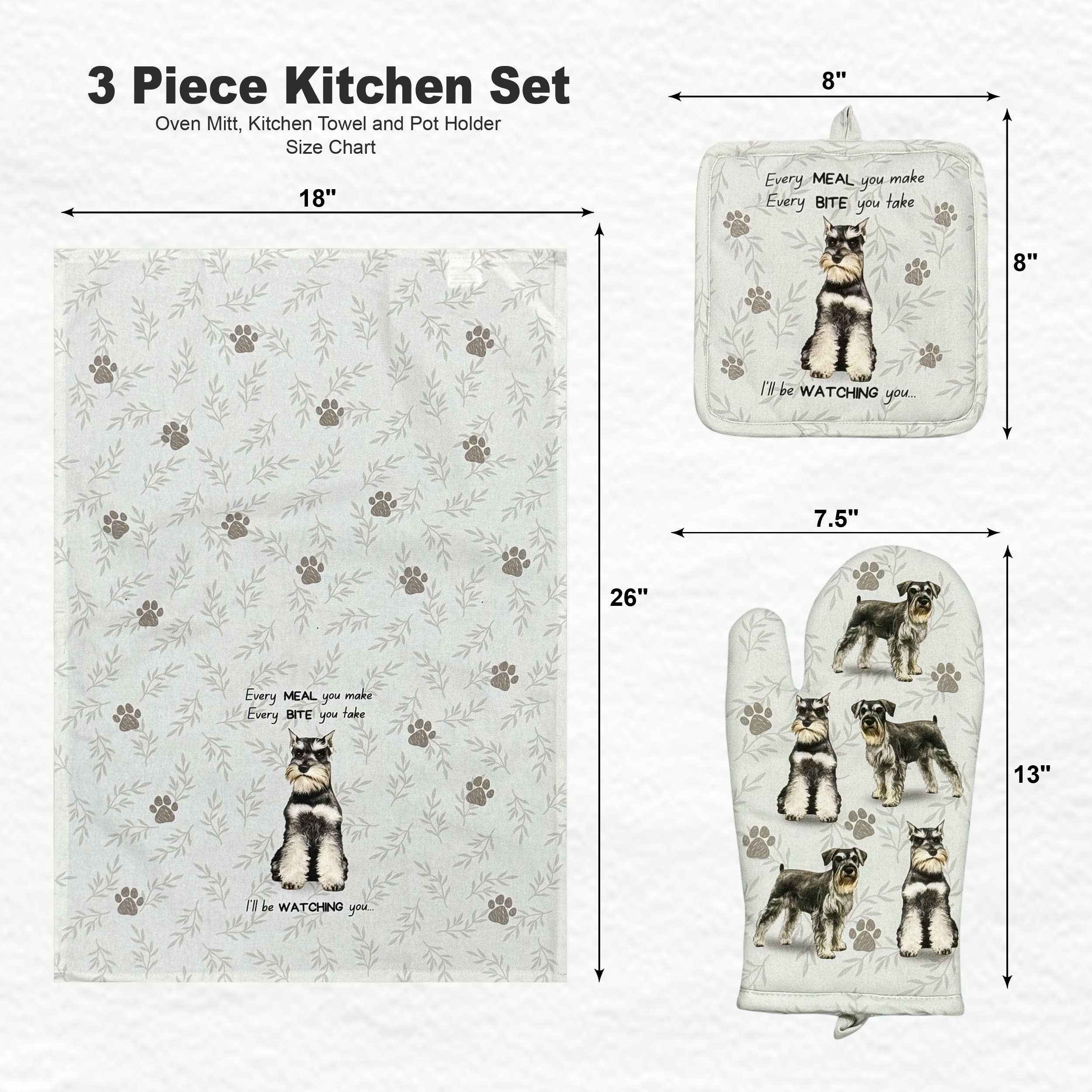 Schnauzer uncropped, oven mitt set