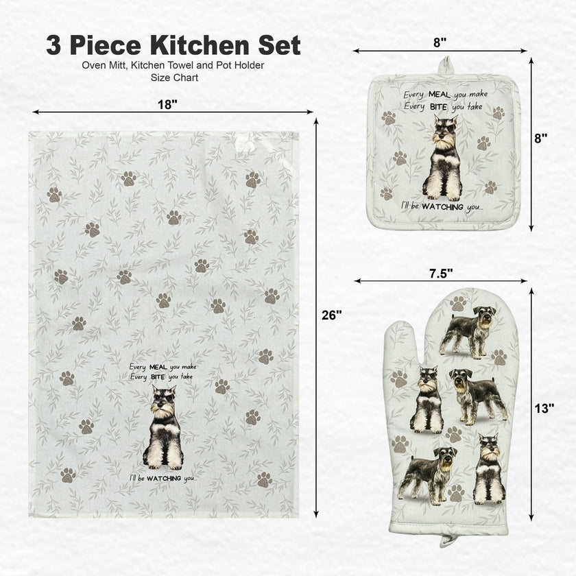 Schnauzer uncropped, oven mitt set