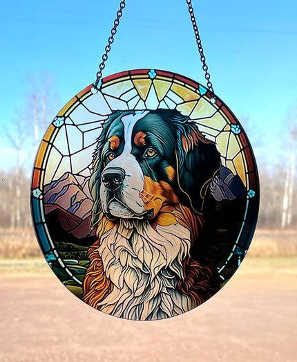 Bernese Mountain Dog Suncatcher with Chain