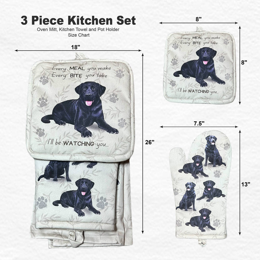 Labrador, black, oven mitt set