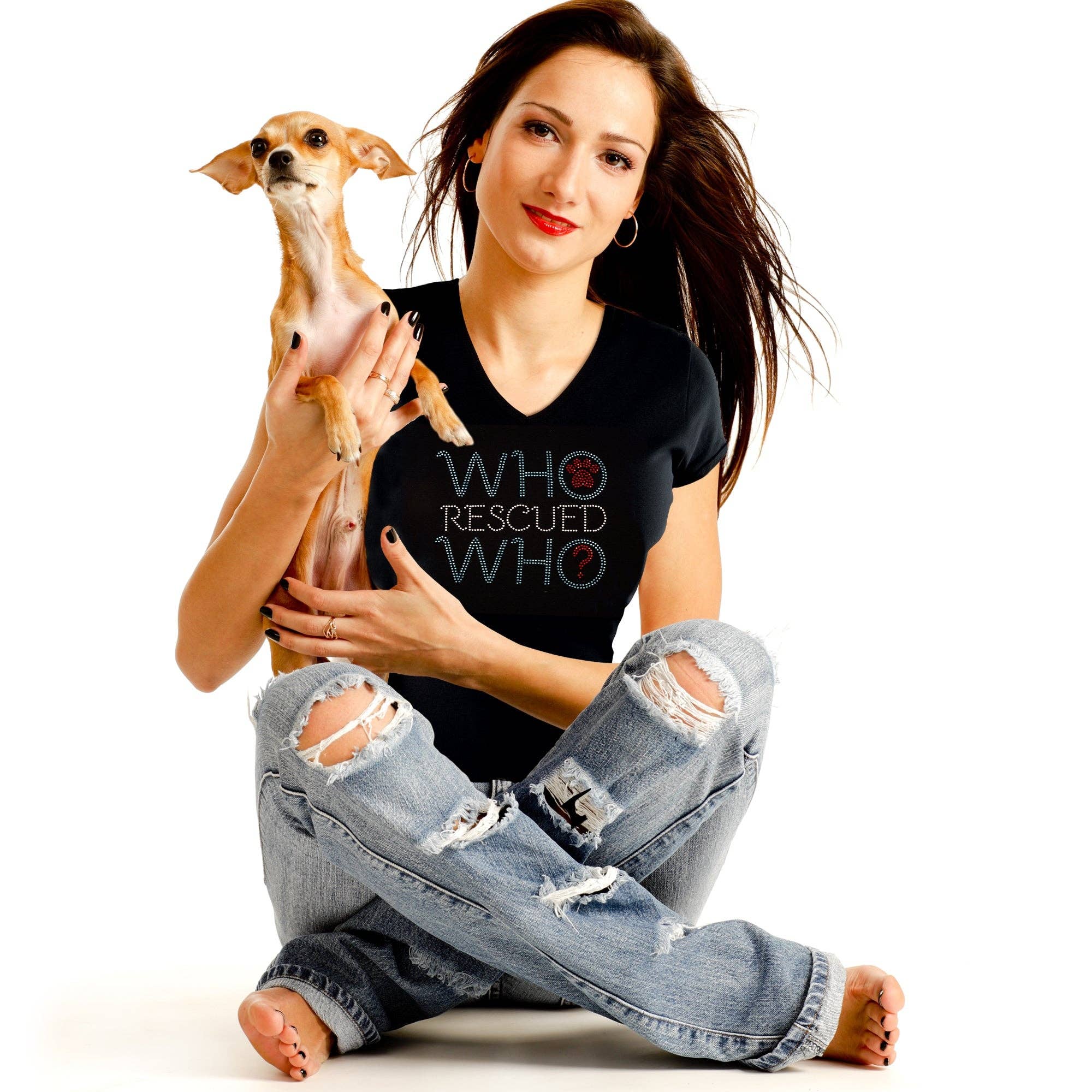 Who Rescued Who?  Rhinestone T-Shirt