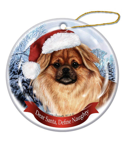 Tibetan Spaniel Fawn Santa Hat Dog Porcelain  Ornament