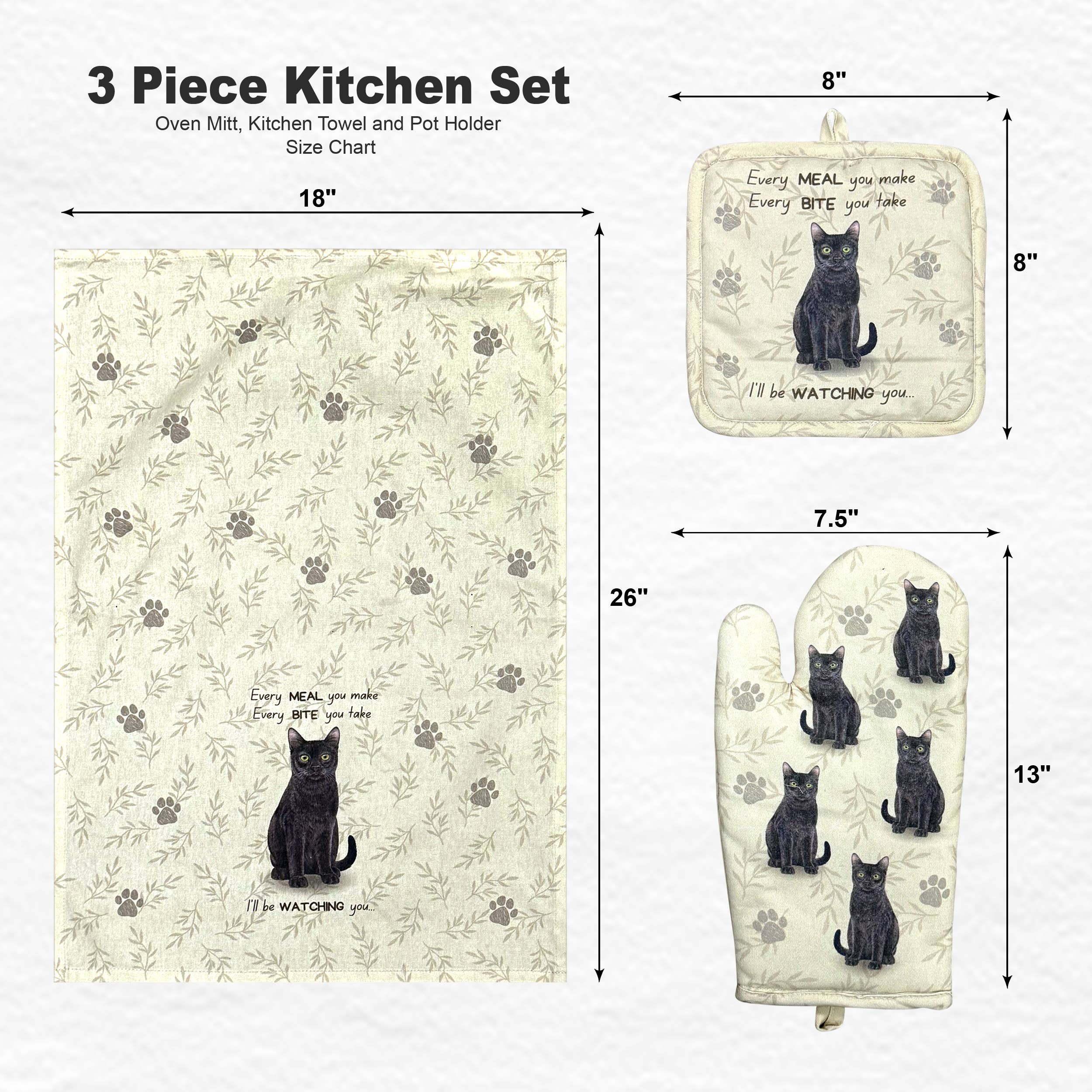 Black Cat, oven mitt set