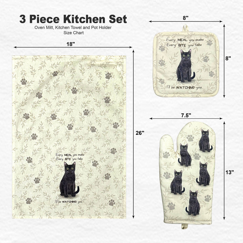 Black Cat, oven mitt set