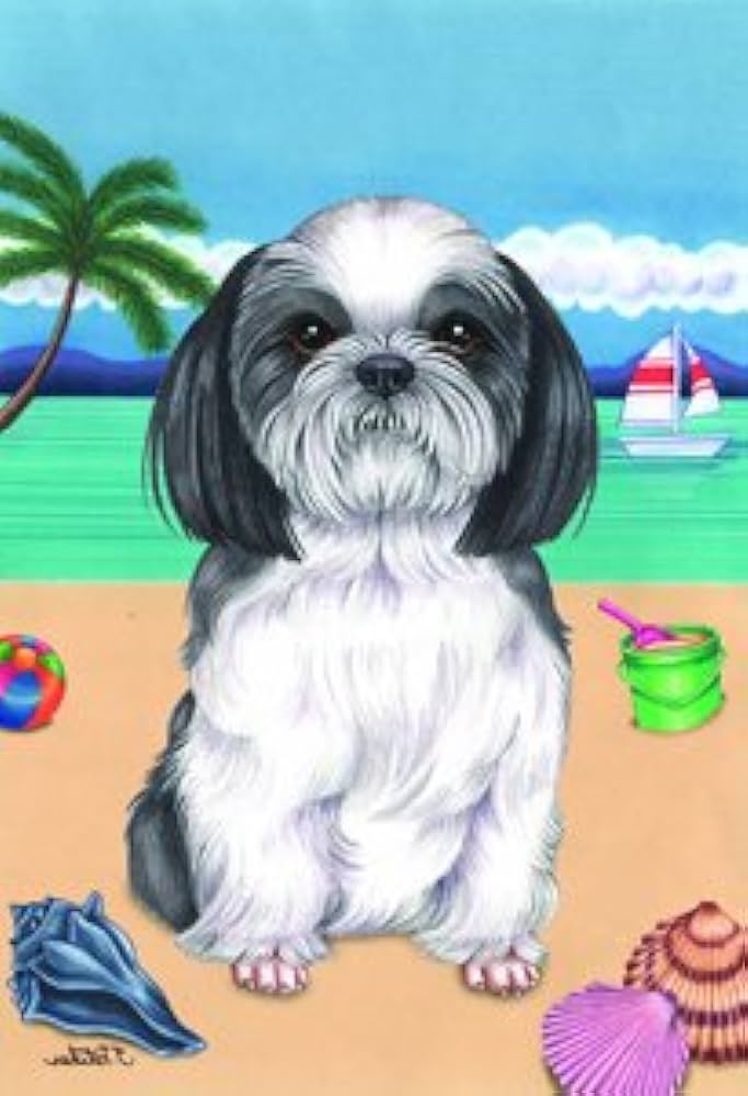 Shih Tzu Beach Large House Flag