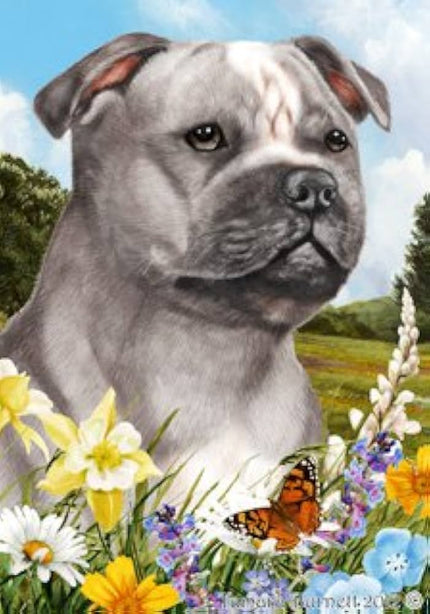 Staffordshire Bull Terrier Summer Flowers Garden Flag