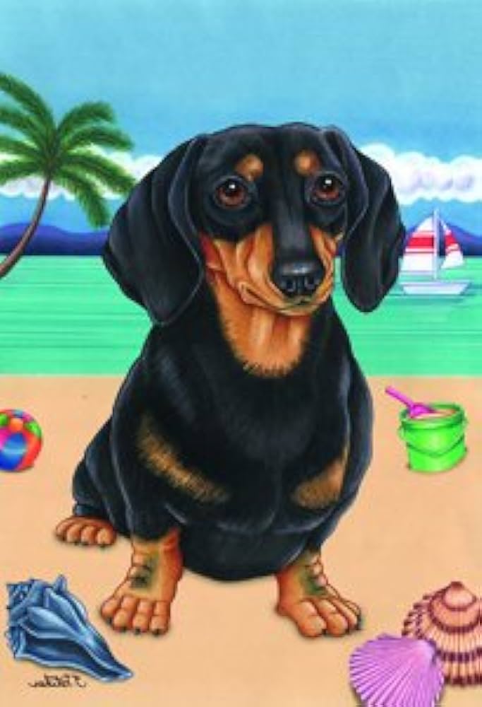 Dachshund, Black and Tan (Beach) Large Flag