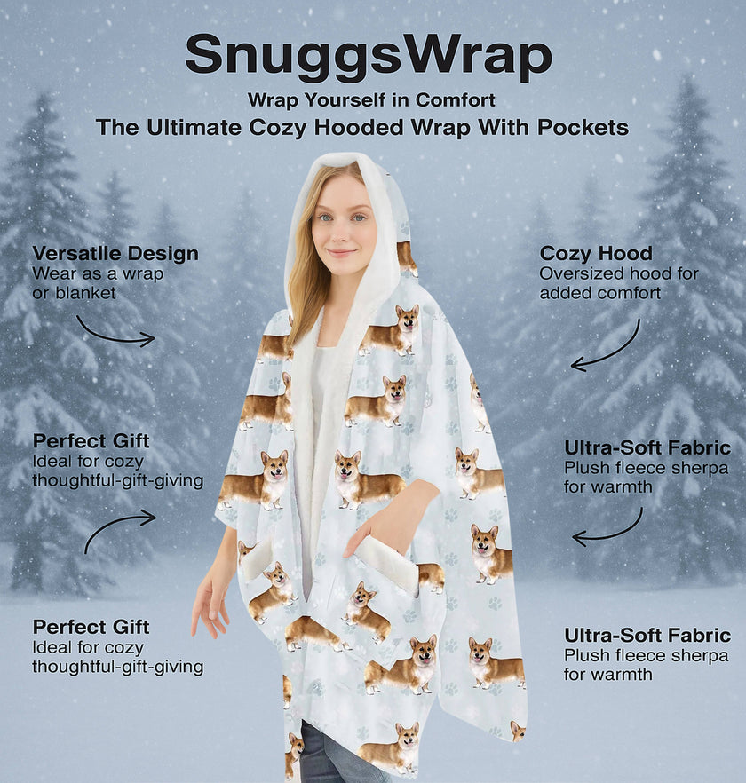 Welsh Corgi Snugg Wraps with Hoodie – Ultra Soft Sherpa Fleece Wrap for Pet Lovers