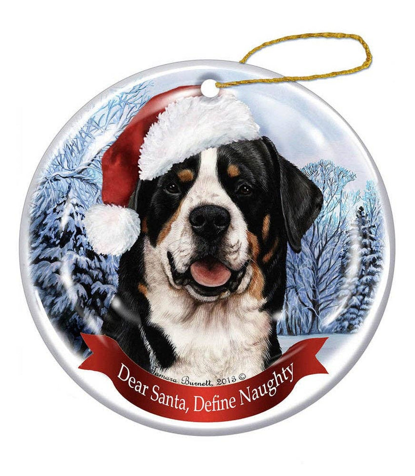 Greater Swiss Mountain Dog Santa Hat Dog Porcelain  Ornament