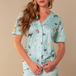 Pajama Top Dog Bark At The Park Pajama Top Blue Puppy Dog PJs