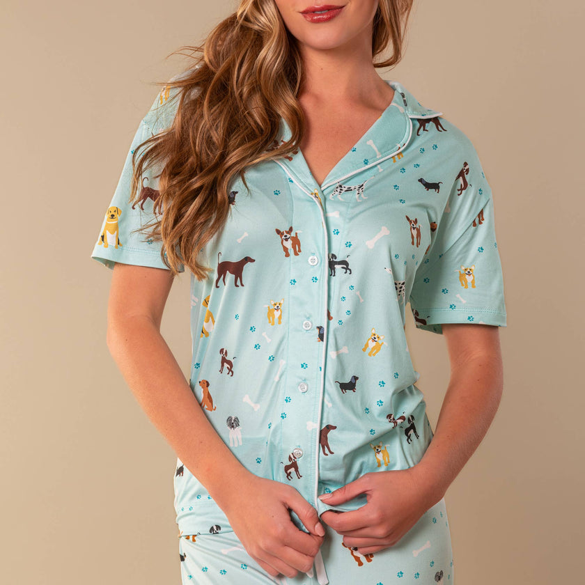 Pajama Top Dog Bark At The Park Pajama Top Blue Puppy Dog PJs