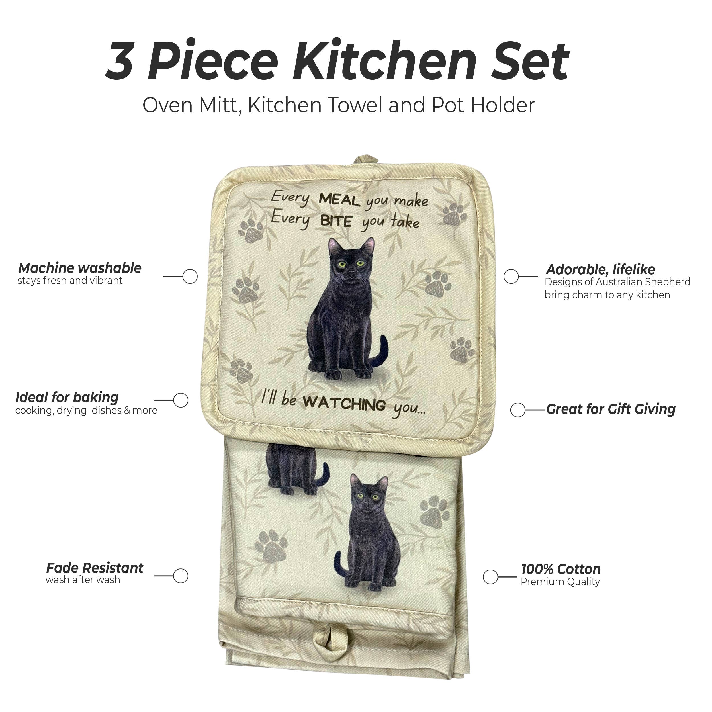Black Cat, oven mitt set