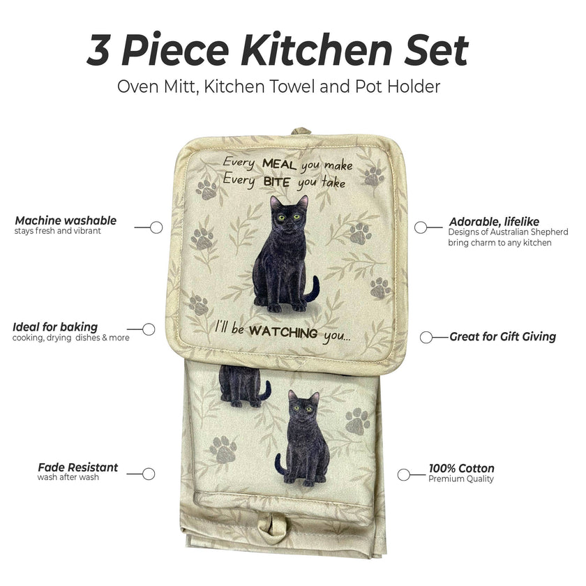 Black Cat, oven mitt set