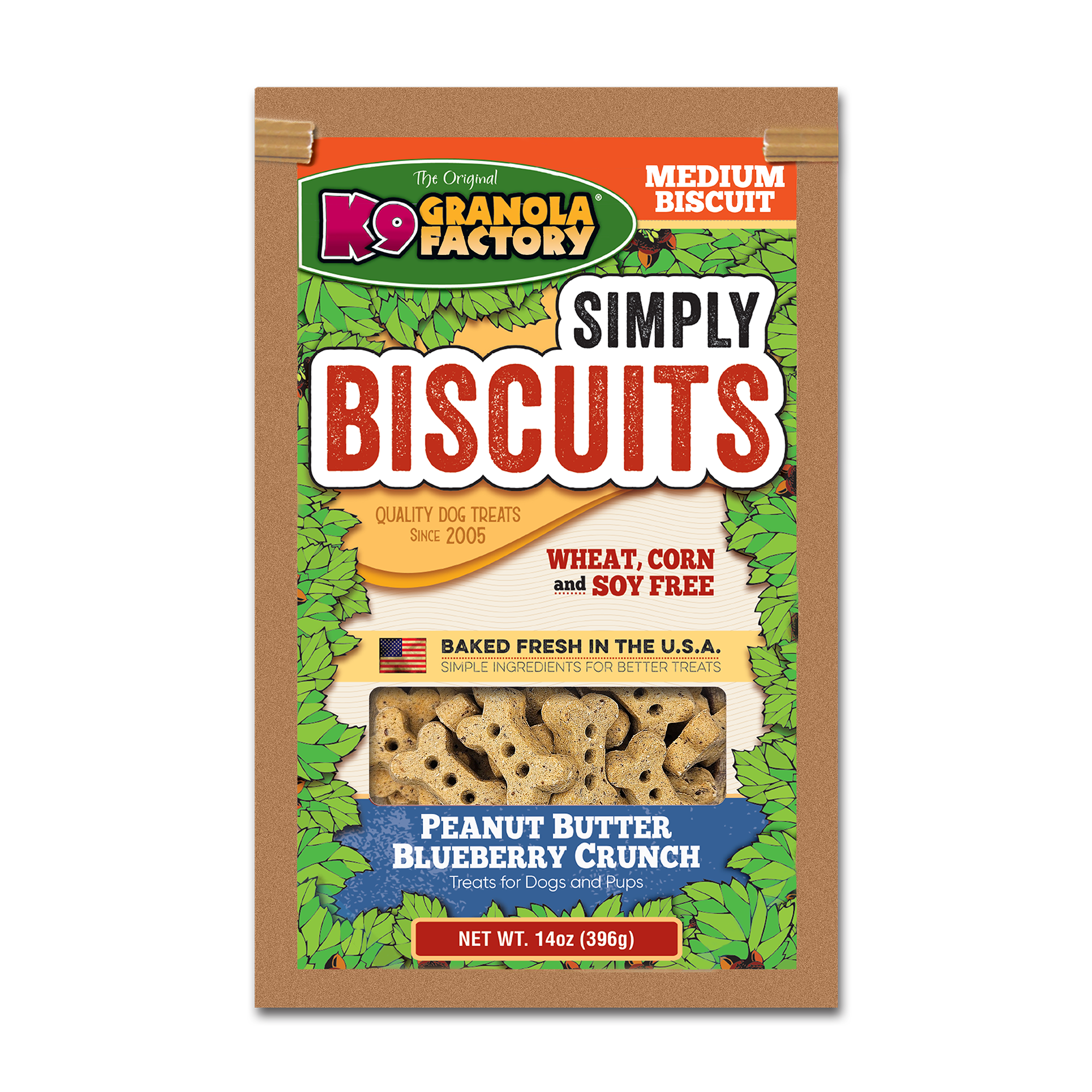 Simply Biscuits, Medium Peanut Butter Blueberry Recipe Dog Treats 14OZ