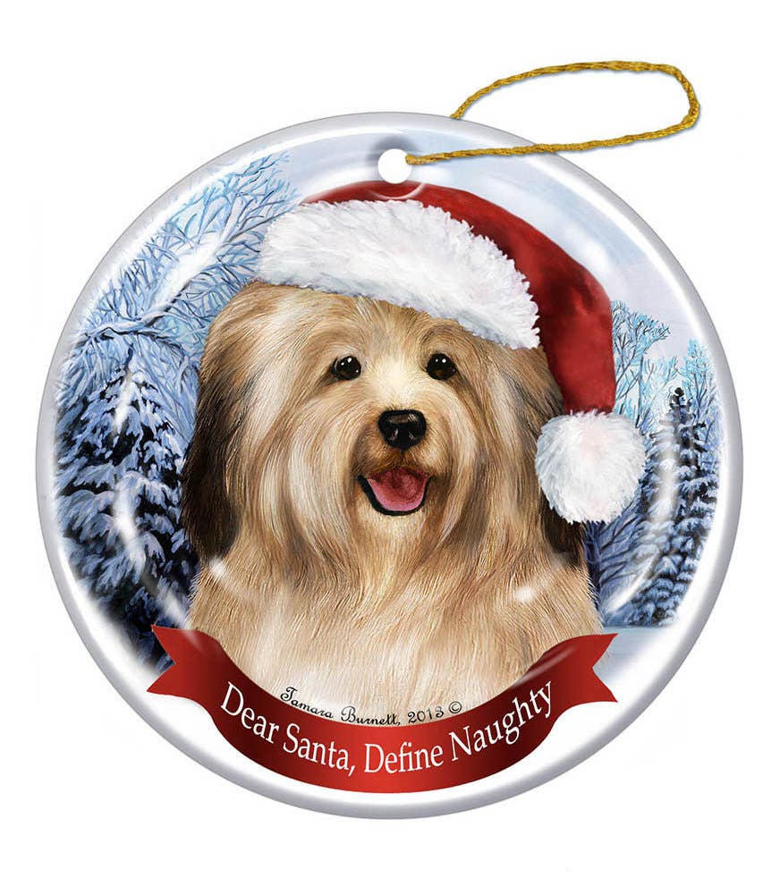 Havanese Cream Sable Santa Hat Dog Porcelain Ornament