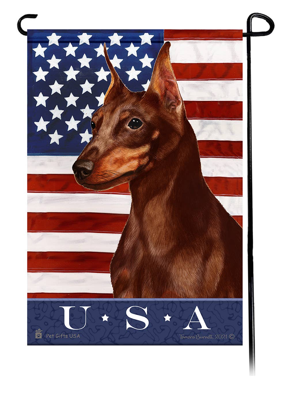 Min Pin Chocolate & Tan Uncropped True Blue Garden Flag