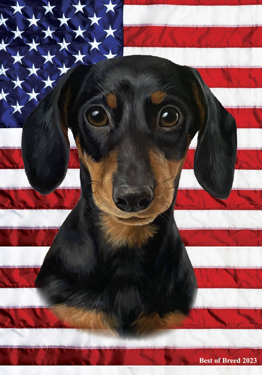 Dachshund Black/Tan All-American III Garden Flag
