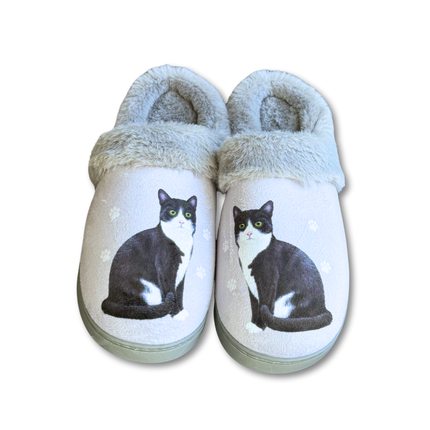 Cat Black & White Cat Pet Lover Comfy Snuggs Slippers