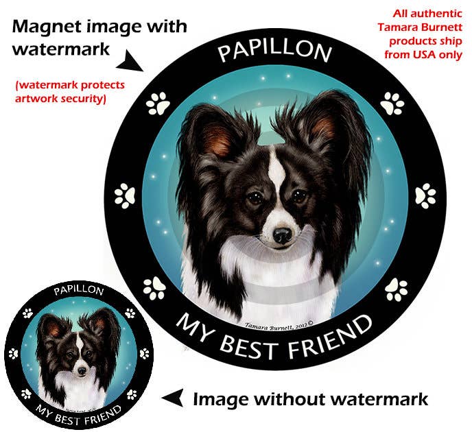 Papillon Black & White My Best Friend Circular Magnet