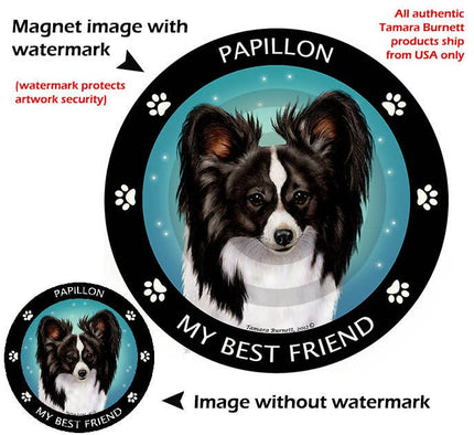 Papillon Black & White My Best Friend Circular Magnet