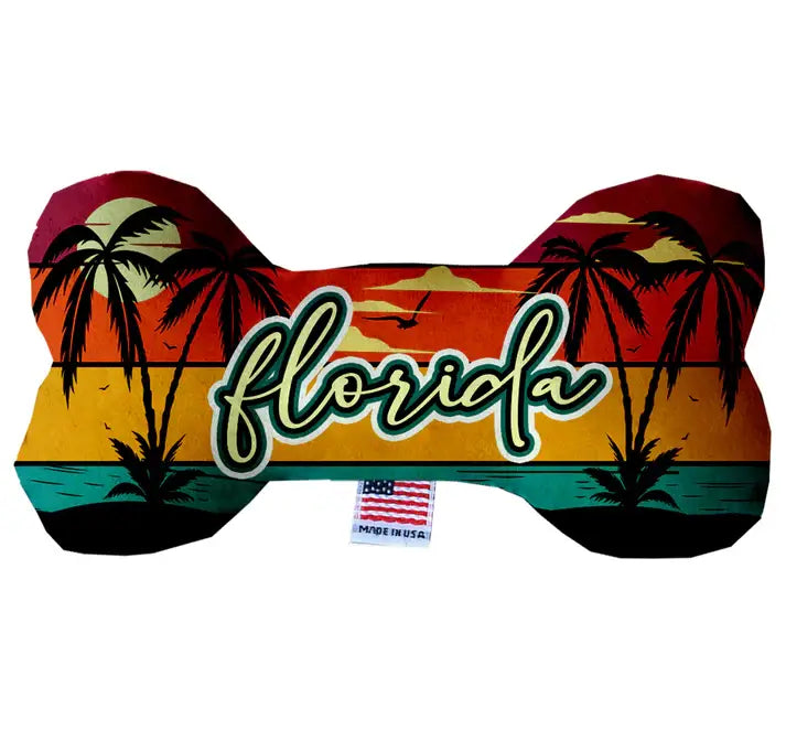 Florida Retro Beach Sunset Bone Dog Toy