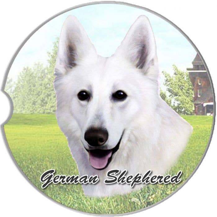 German Shepherd, White Car Coaster: Laying