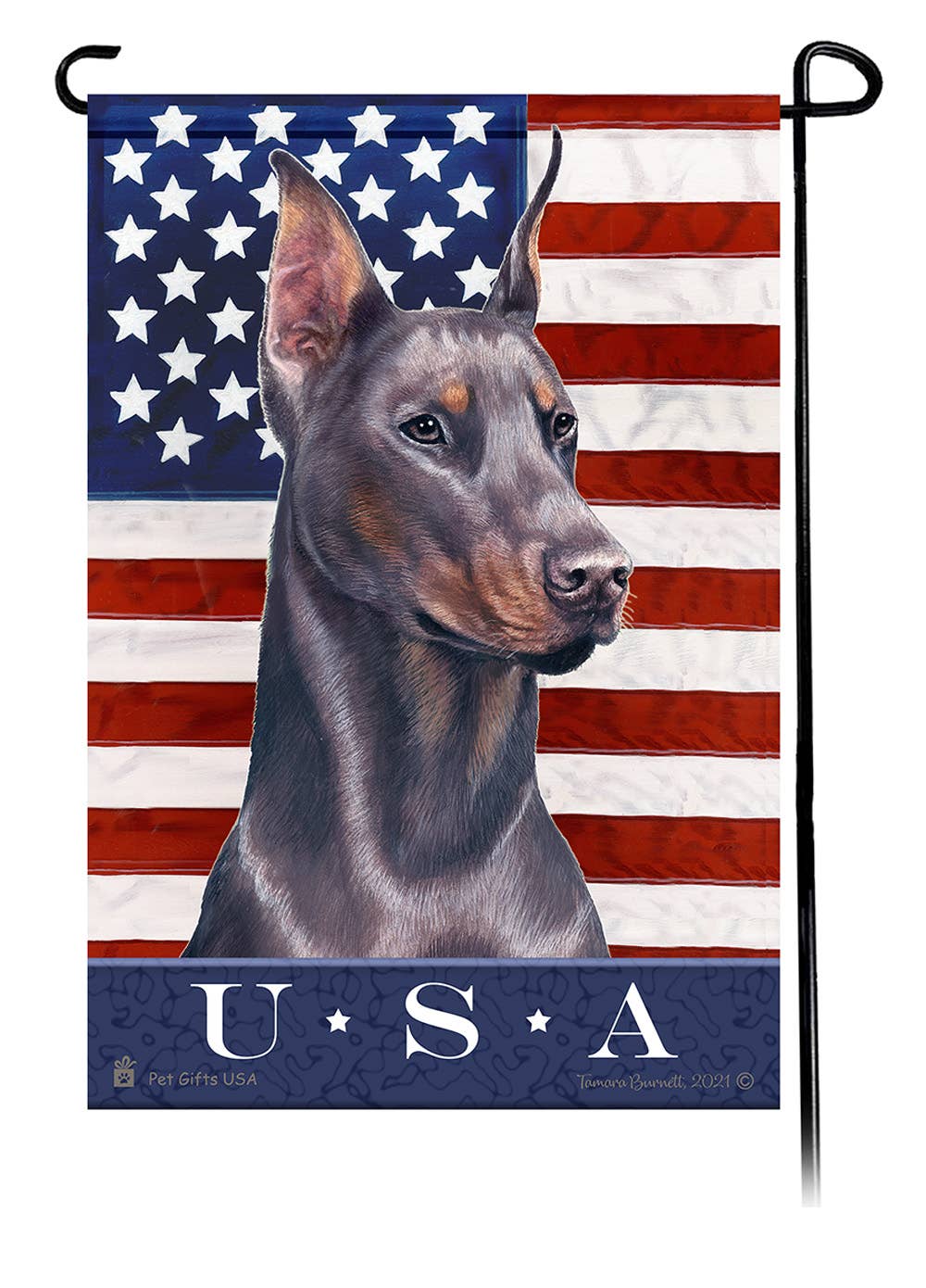 Doberman Blue Cropped True Blue Garden Flag