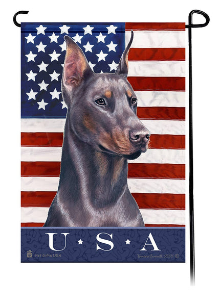 Doberman Blue Cropped True Blue Garden Flag