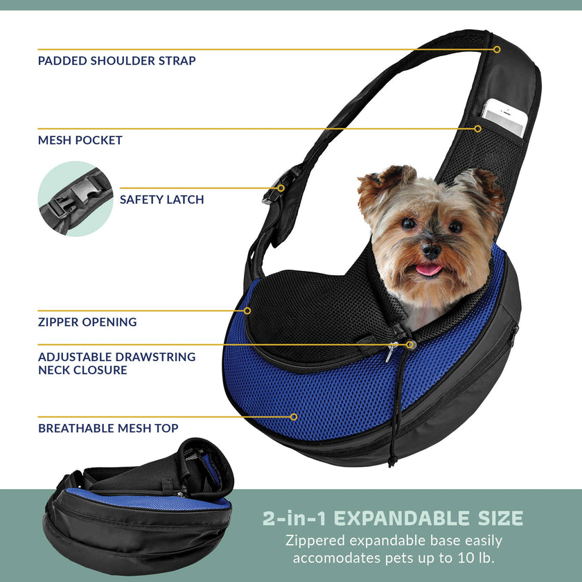 Pet Carrier Expandable Sling For Small Dogs And Cats Blue