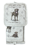 Labrador, chocolate, oven mitt set