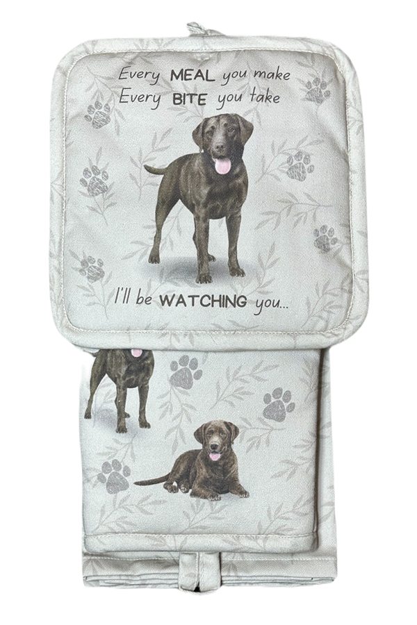 Labrador, chocolate, oven mitt set