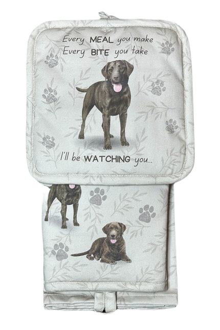 Labrador, chocolate, oven mitt set