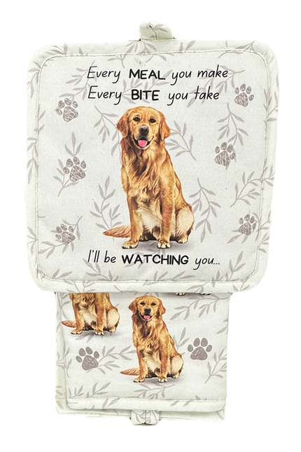 Golden Retriever, oven mitt set